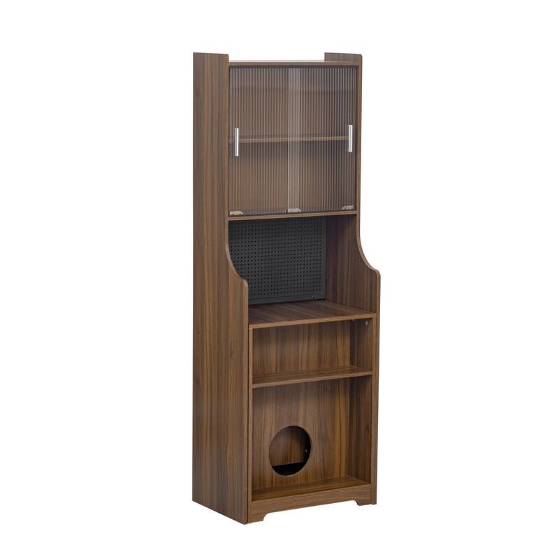 Folding Storage Cabinet Convertible Student Desks with Bookcase, Cat Sratcher and Round Hole All-in-one Writing Desk Corner Desk