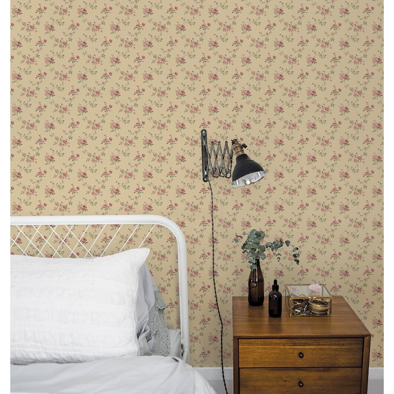 Galerie Wallcoverings Miniatures 3 Rose Floral Trail Design Vinyl on Non-woven Matte Wallpaper Roll