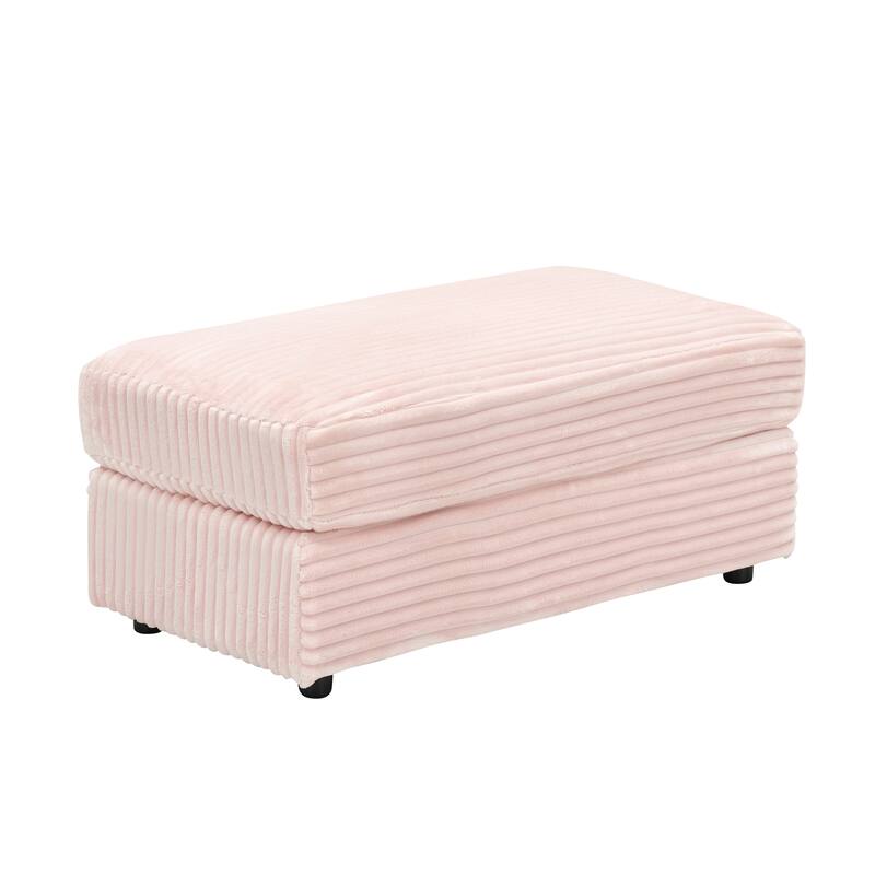 39-inch Pink Corduroy 1-Seater Spring Upholstered Armchair and Ottoman Set with Cup Holder