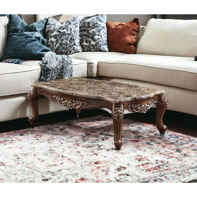 HomeRoots 57" Brown And Oak Faux Marble And Solid And Manufactured Wood Coffee Table - 57