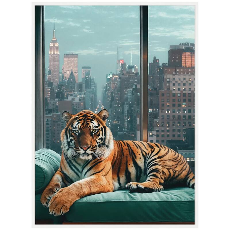 Kate and Laurel Sylvie Graceful Tiger in New York Framed Canvas by Michael Schauer