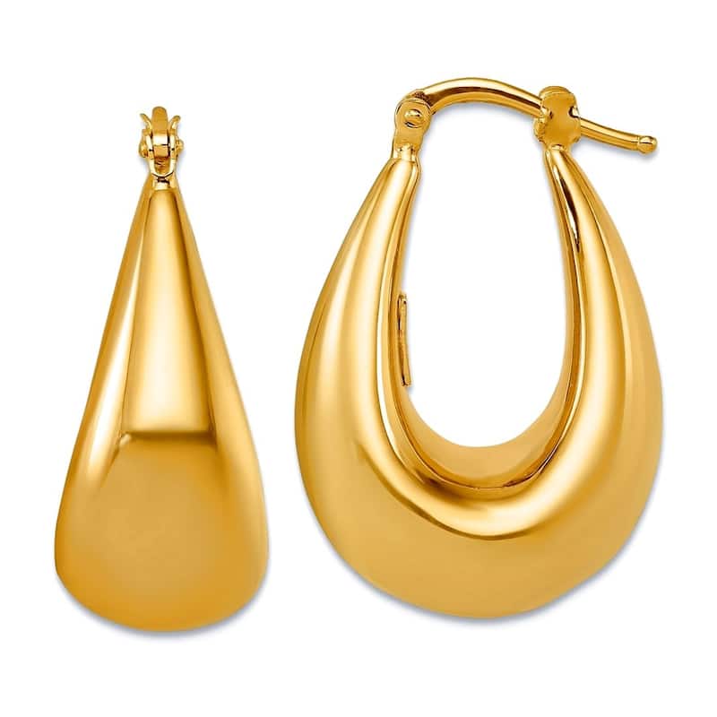 Curata Solid 18k Yellow Gold Italian 28mm Puffed Graduated Oval Hoop Earrings