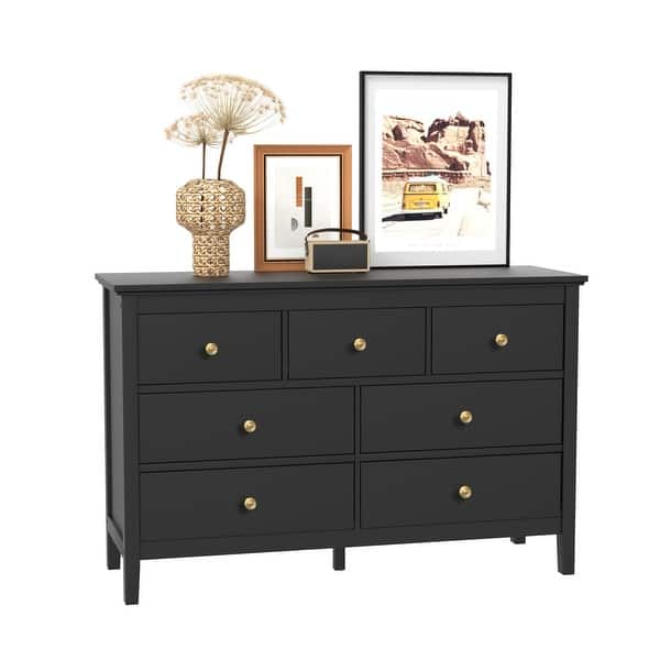 Black Dresser for Bedroom, 7 Drawer Dresser Black with Gold Knobs, Modern Dresser with Sturdy Frame, Wood Chest of Drawers - Bed Bath & Beyond - 38196109 Black Dresser for Bedroom, 7 Drawer Dresser Black with Gold Knobs, Modern Dresser with Sturdy Frame, Wood Chest of Drawers - Bed Bath & Beyond - 38196109
