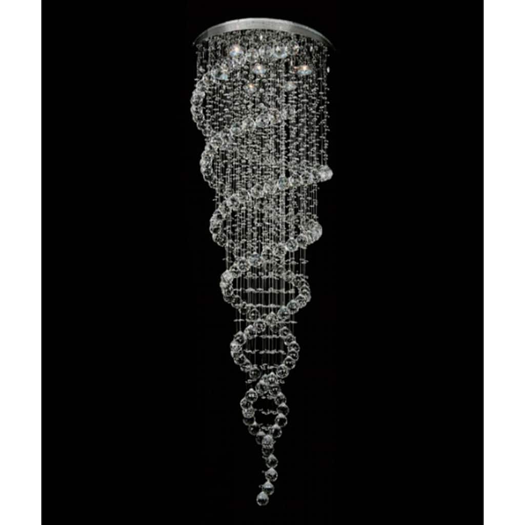 10 Light Flushed Chrome Chandelier With Spiral Crystals