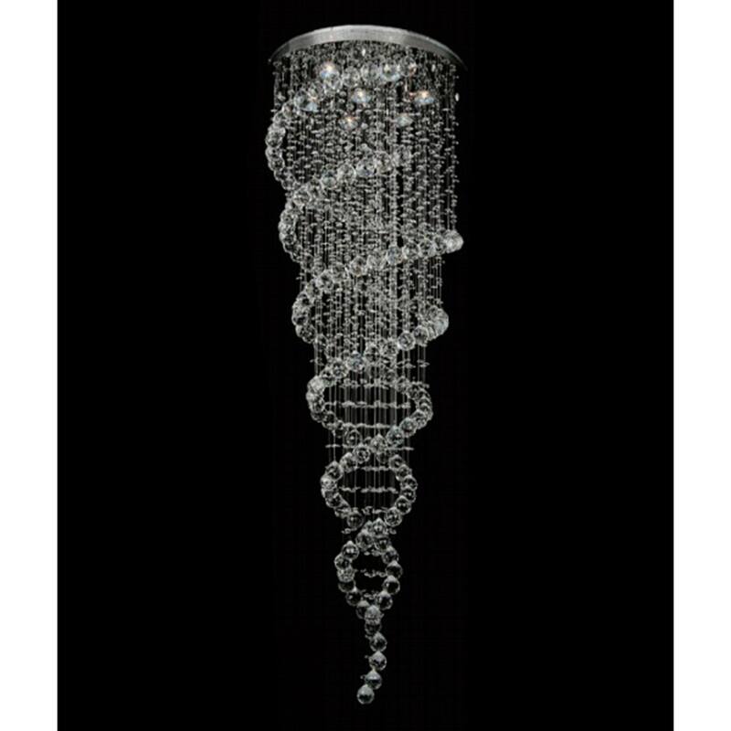 10 Light Flushed Chrome Chandelier With Spiral Crystals