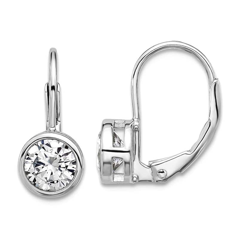 Curata 925 Sterling Silver 6mm Cubic Zirconia Bezel Leverback Earrings - 15x7mm - White