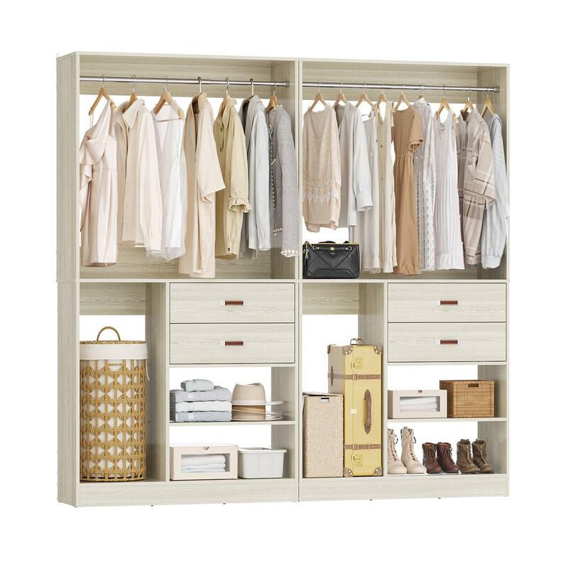 40'' Large Closet System with Shelves and 2 Drawers, Freestanding Closet Organizer with Hanging Rods