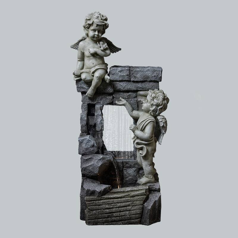 Angel Style Tiered Water Fountain with Water Curtain and LED Lights for Patio Decor