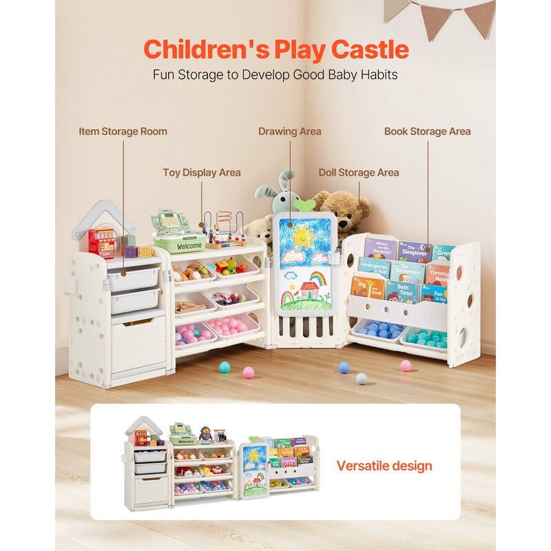 Kids Toy Storage with Bookshelf, 4-Tier Large Toy Storage Organizer