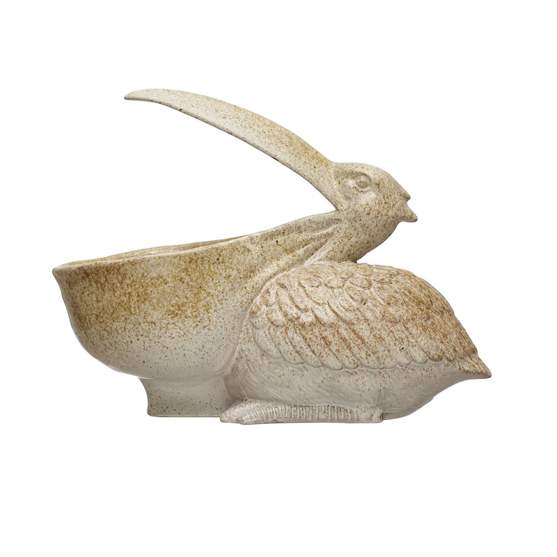 Stoneware Pelican Container or Planter - 13.8"L x 6.8"W x 9.1"H - 13.8"L x 6.8"W x 9.1"H - Brown