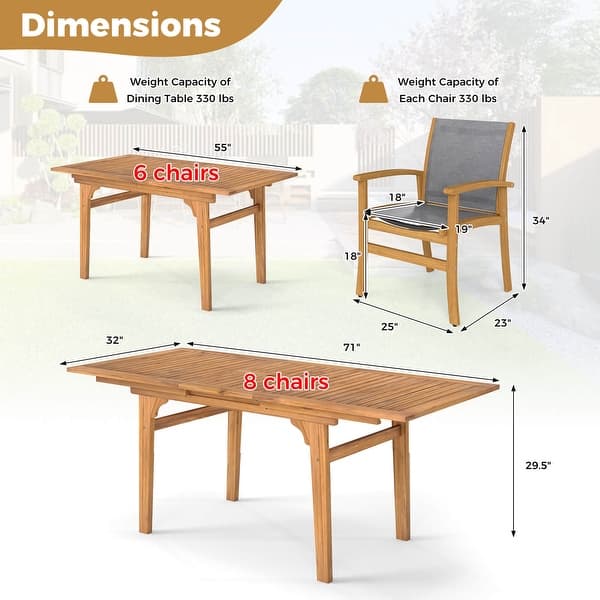 dimension image slide 1 of 2, Costway 9 PCS Acacia Wood Outdoor Dining Set for 6-8 with 1.97" - See Details