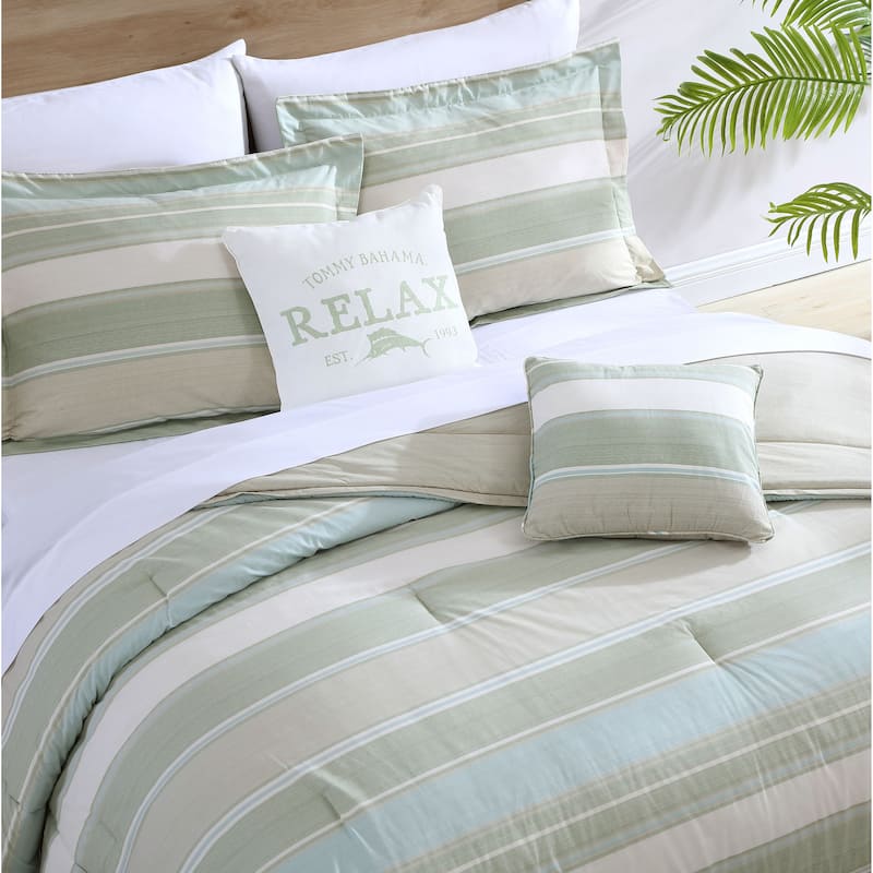 Tommy Bahama Serenity Green Cotton Reversible 5 Piece Comforter Set
