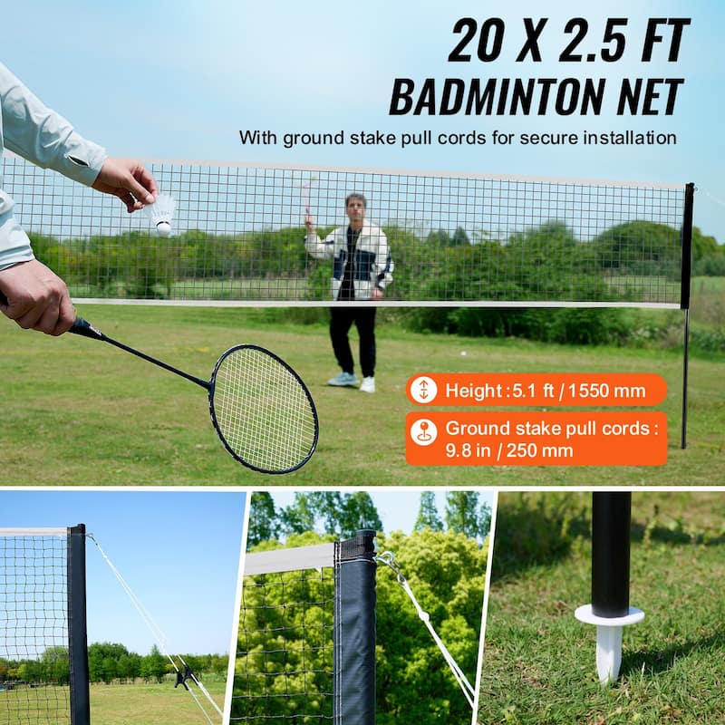 Portable Badminton Net Set with Rackets, Poles & Shuttlecocks