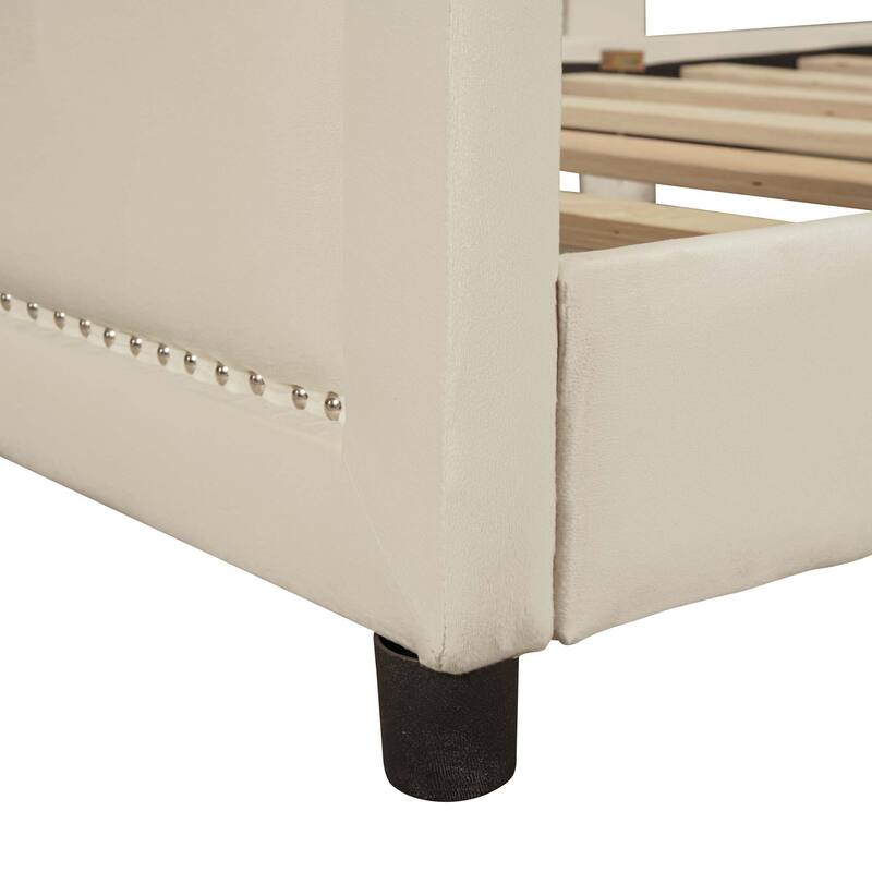 Twin Size Upholstered Daybed with Classic Stripe Shaped Headboard