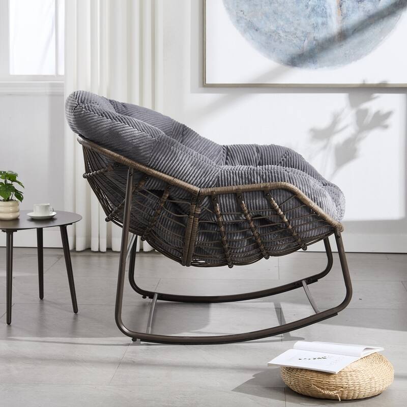 Rocker Recliner Chair Rattan Rocking Chair with Padded Cushion