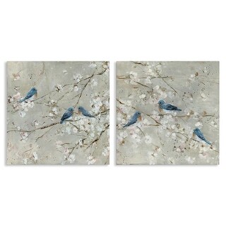 Stupell Blue Birds Perched Tree Blossoms Spring Scene 2pc Multi Piece Canvas Wall Art Set - Silver