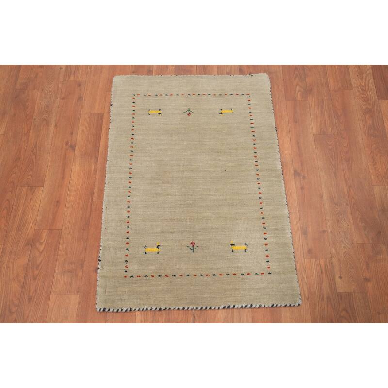 Hand Knotted Oriental 100% Wool Carpet Tribal Animal Pictorial Beige & Ivories Gabbeh Area Rug - 3' 0'' X 2' 0''