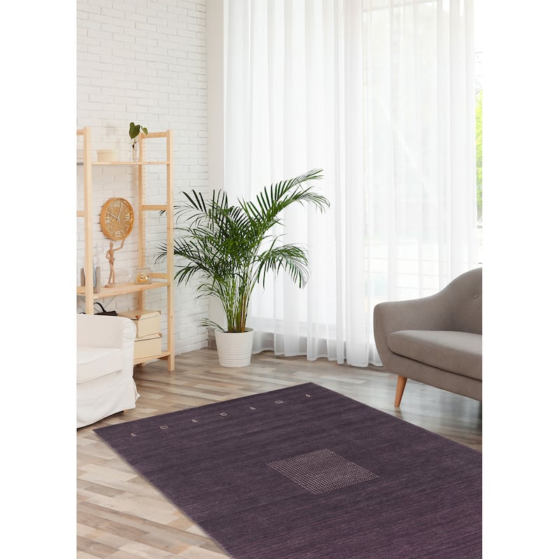 ECARPETGALLERY Hand Loomed Indo Gabbeh Dark Purple Wool Rug - 5'7 x 7'10