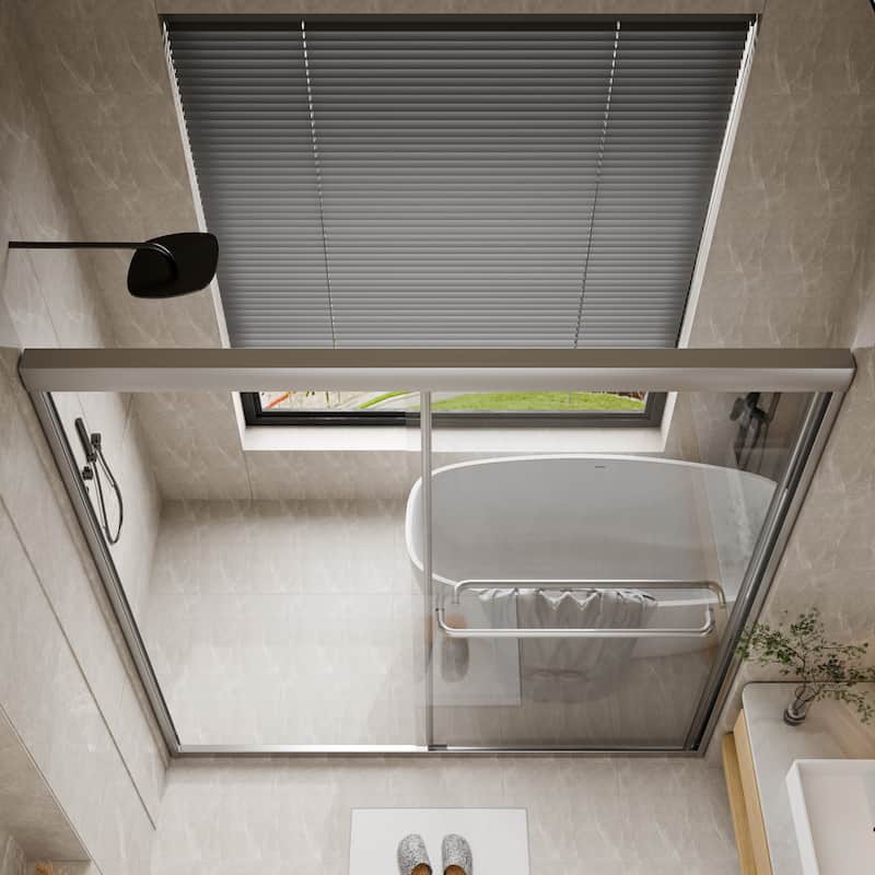 45''/54''W x 70'' H Glass Double Sliding Shower Door in Black/Chrome