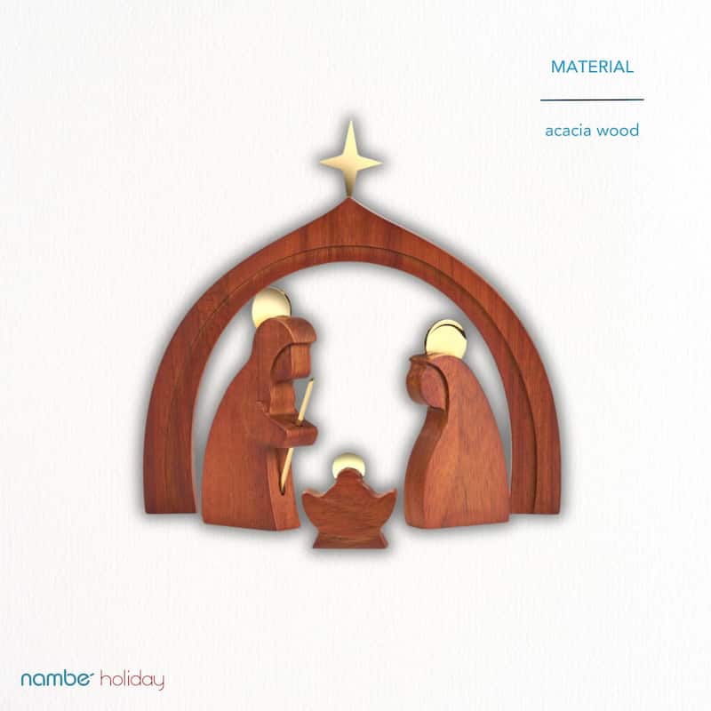 Nambe 4 Piece Set Wood Holy Family Nativity Set - 7.75" W x 7.5" H