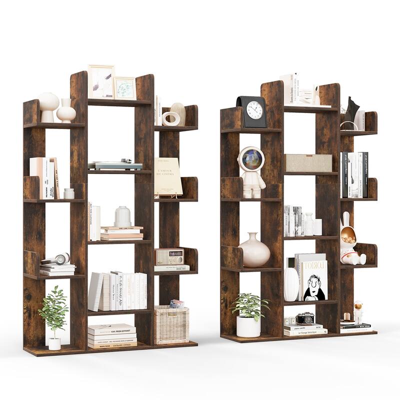 Costway 1/2 PCS Bookshelf Tree-Shaped Bookcase with 13 Storage Shelf - 2 PCS - 2 PCS