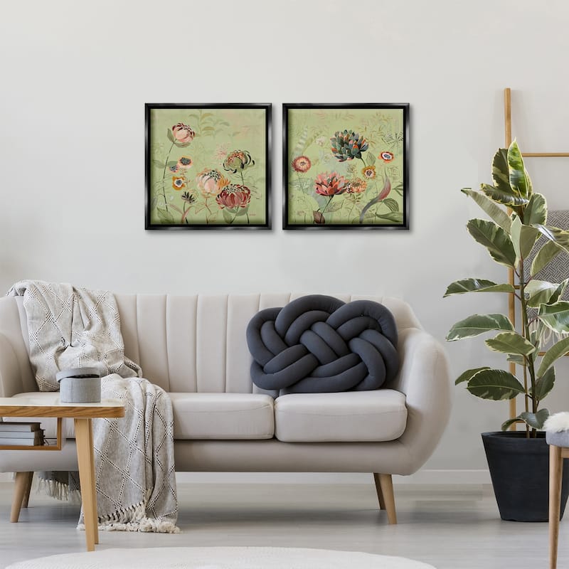 Stupell Chrysanthemums on Olive Green Framed Floater Canvas Wall Art Design By Dusza (Set of 2)