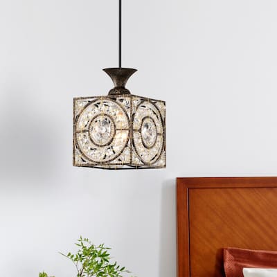 Xanthe Cube Pendant Ceiling Light with Circle Pattern and Crystals