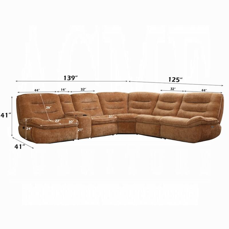 Emett Power Recliner Sectional Sofa, Cupholder, Orange Chenille 139in
