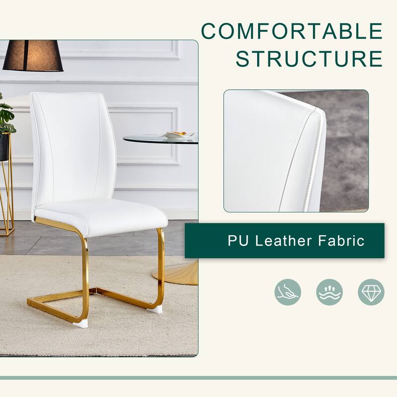 Modern 5-Piece Dining Set with White Marble Pattern Table and 4 PU Upholstered Chairs - Perfect for Small Spaces