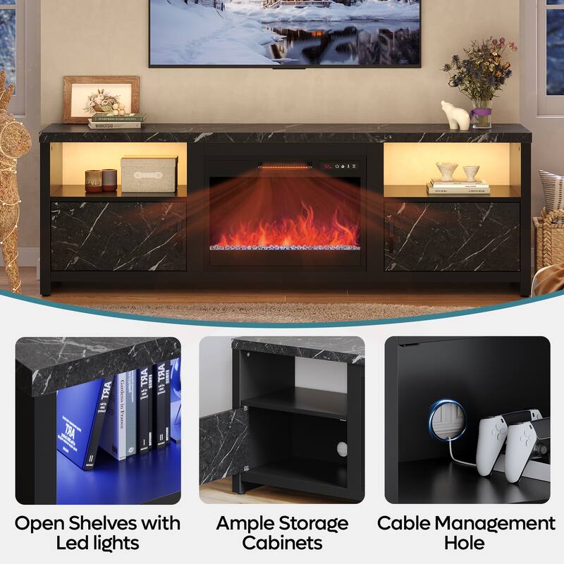 70" TV Stand for 75" TVs with LED Fireplace Light and Cabinet - 71 inches