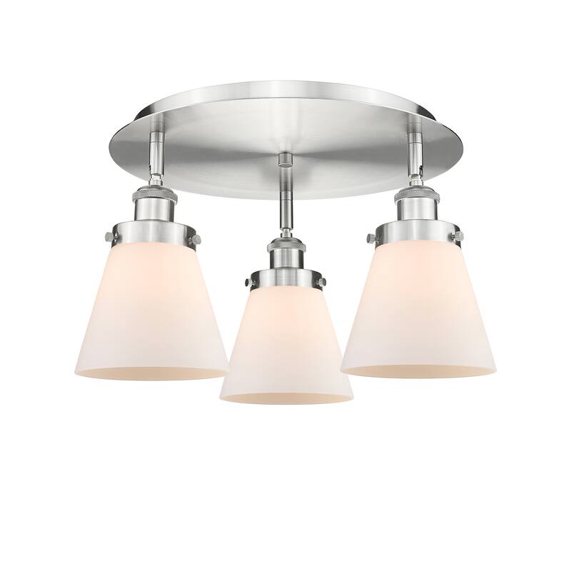 Innovations Lighting Cone - 3 Light 18" Flush Mount - Satin Nickel/Matte White