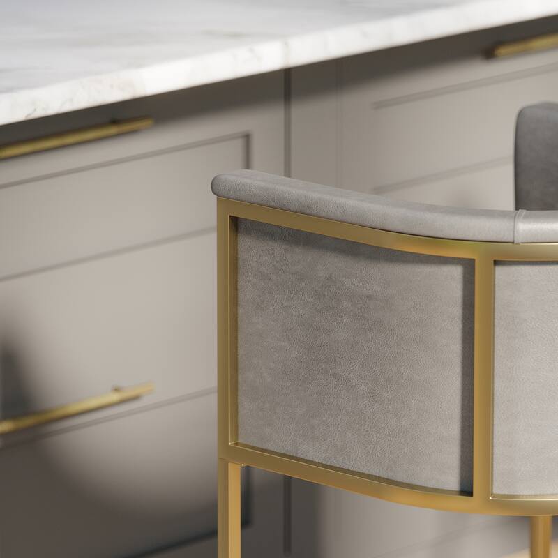 Manhattan Modern Bar Stool - Faux Leather with Gold-Finish Metal Base