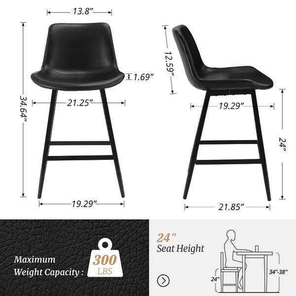 dimension image slide 1 of 12, LUE BONA Modern Industrial Counter Stools Faux Leather Upholstered Counter Height Bar tools with Back