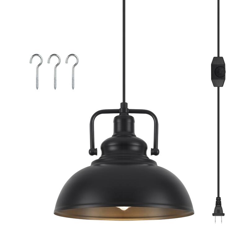 1 - Light Modern Industrial Plug-In Pendant Light with Metal Dome Lampshade