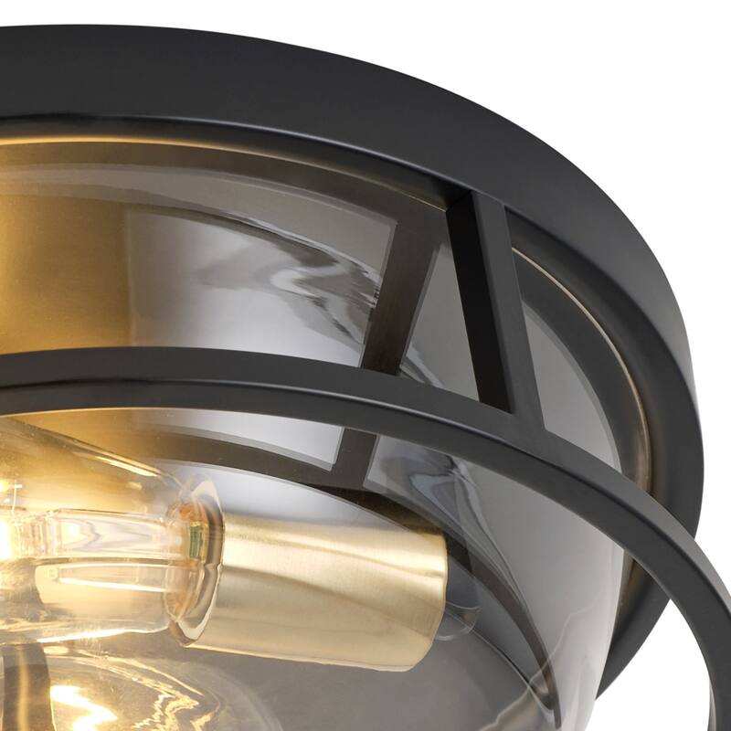 Farmhouse 2-Light Metal Frame Close to Ceiling Light with Glass Shade