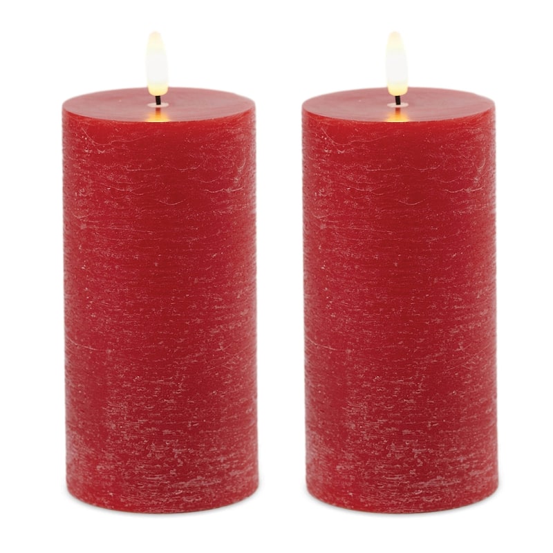 Set of Two Red Flameless Pillar Candles