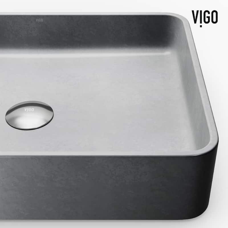 VIGO Tarragona 19"L x 14"W Concrete Vessel Sink and Dunn 11"H Faucet Set