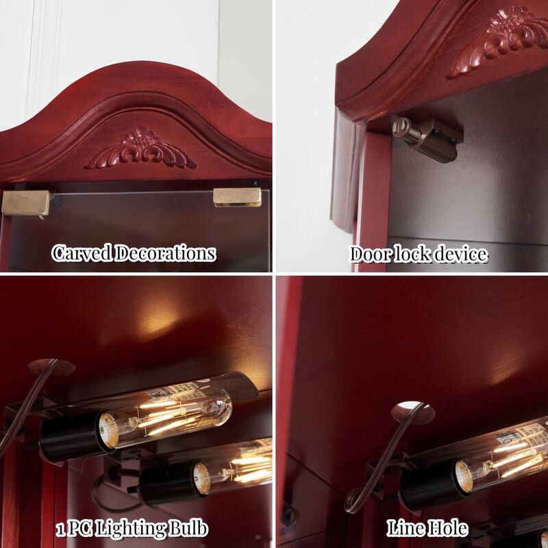 Corner Decoration Display Cabinet with Light, Adjustable Glass Shelves & Door