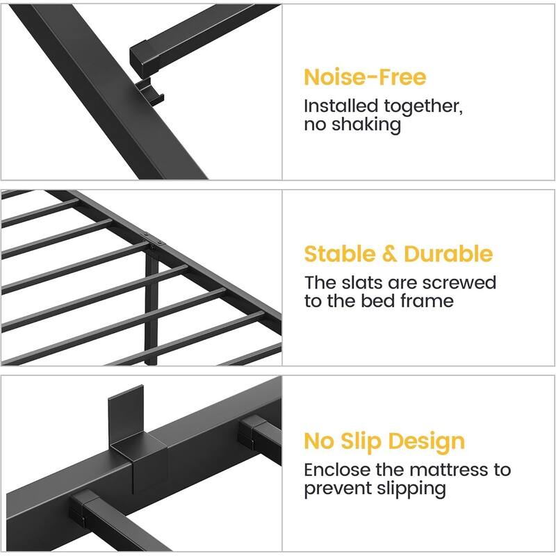 Bed Frame No Box Spring Needed, Heavy Duty Queen Platform Metal Bed Frame with Metal Slats