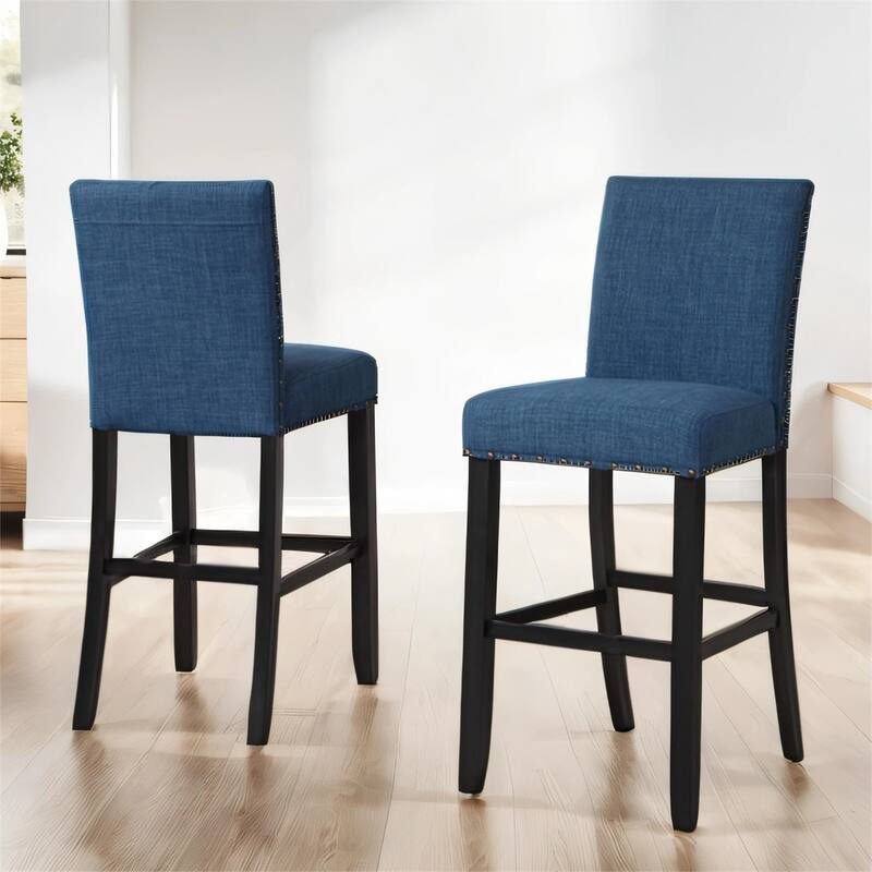 Fabric Bar Stools with Nailhead Trim, Set of 2