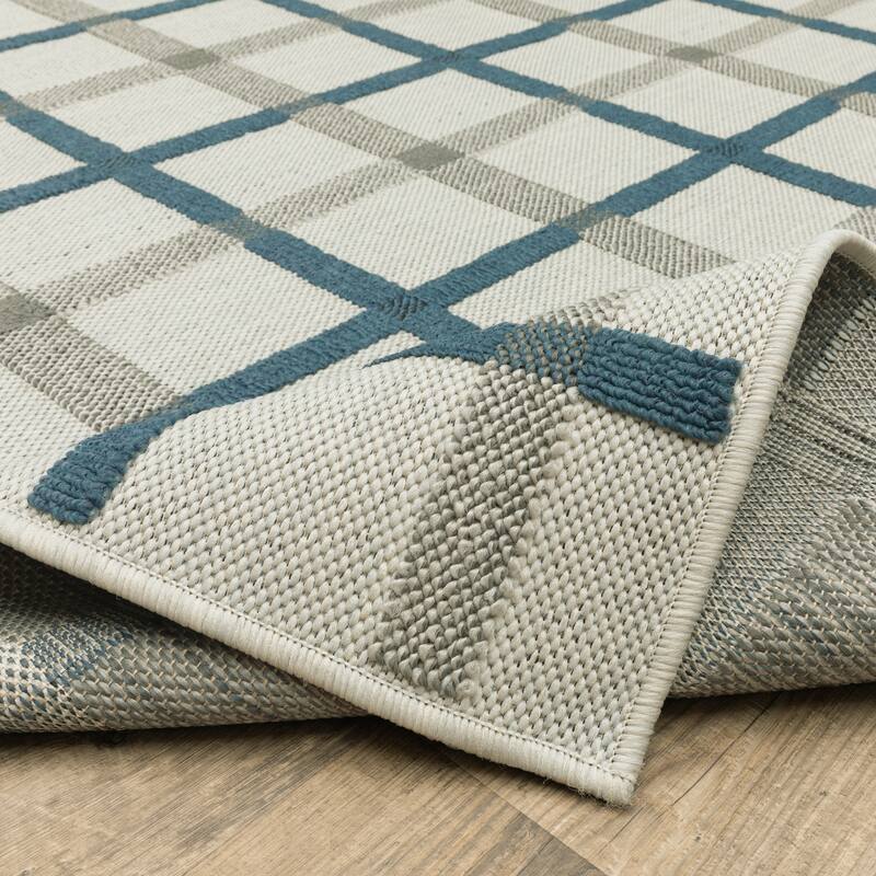 Vista Home Talcot Preppy Plaid Grey/Teal Indoor-Outdoor Area Rug