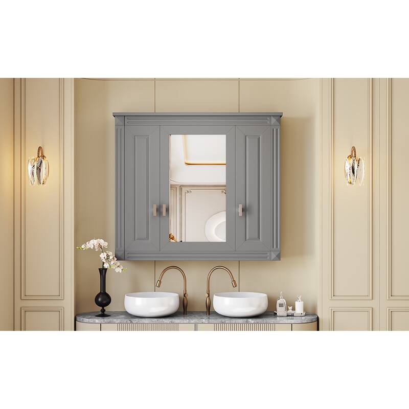 Roomfitters Wall Mounted Medicine Cabinet with Mirror, 4-Tier Storage Organizer Over Toilet Cabinet, Gray