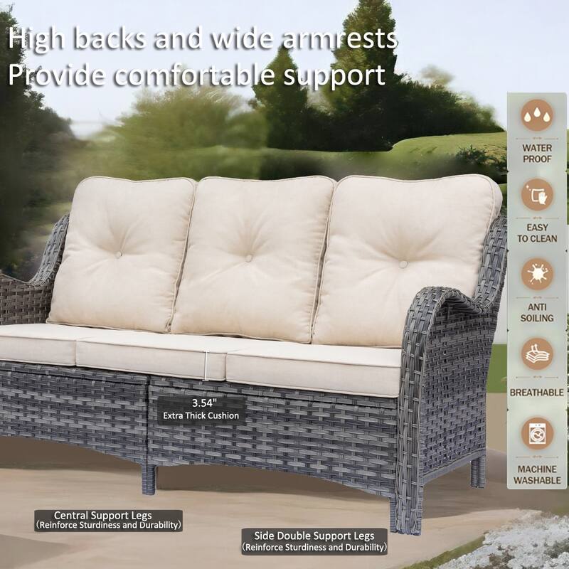 Gray Rattan Outdoor Patio Conversation Sets with Swivel Rocker Chairs