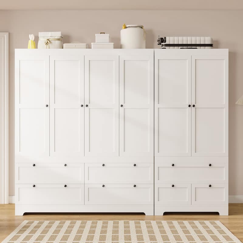 Pocassy 71" H Wardrobe Closet with Drawers and Cabinet.