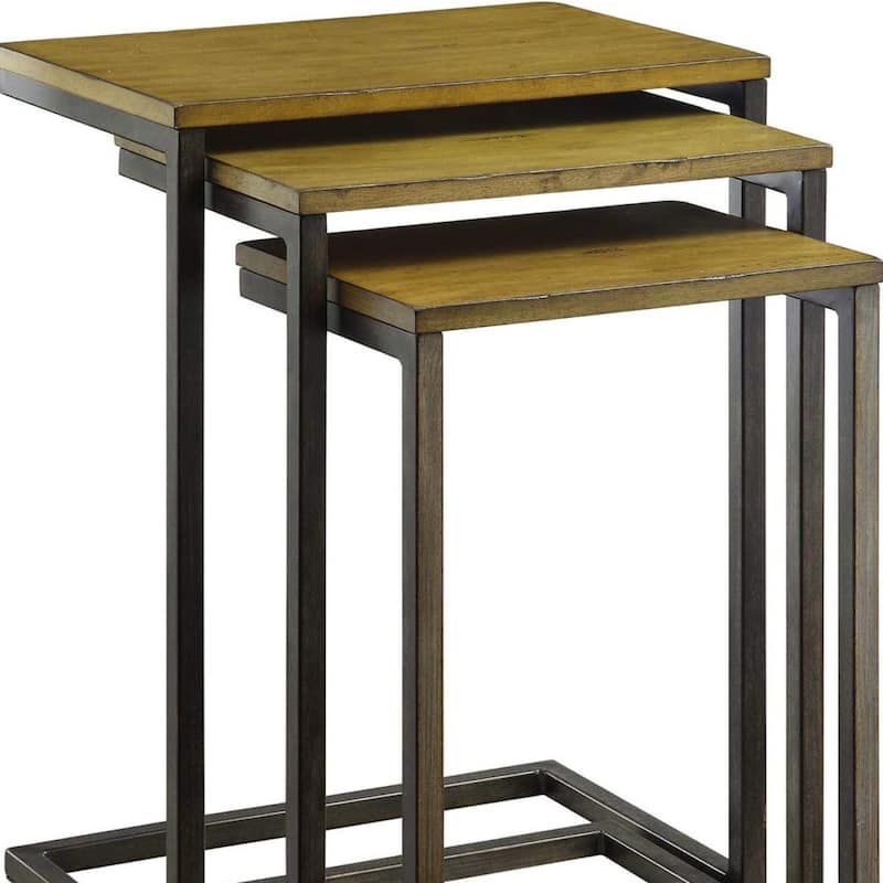 Chestnut Wood Nesting Side Tables with Black Steel Sled Base Set of 3 - 12” x 18” x 23.5” (D x W x H)