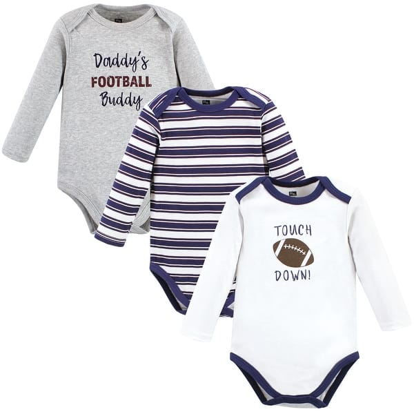 slide 1 of 1, Hudson Baby Infant Boy Cotton Long-Sleeve Bodysuits, Football Buddy 3-Pack 18-24 Months - Gray Football Buddy