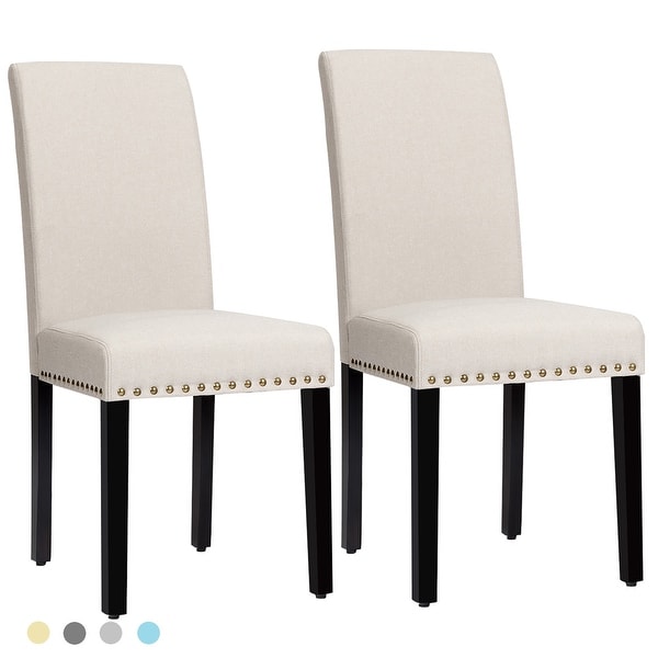 Costway Set of 2 Fabric Dining Chairs Upholstered with Nailhead