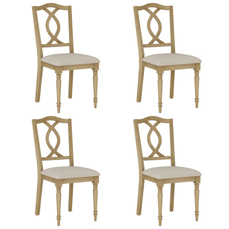 Wood Dining Chair with Cross-Back & Rubber Wood Gourd-Shaped Leg, Oak - 4-Piece