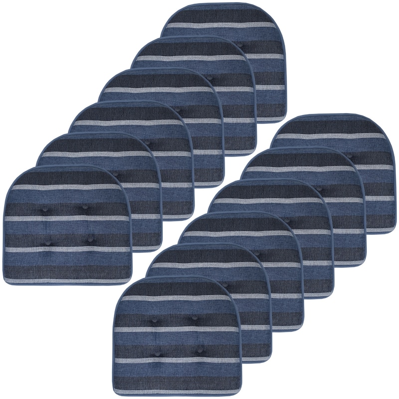 Sweet Home Collection Bradford Striped U Shaped Memory Foam Chair Cushion 17" x 16" - Set of 12 - Steel Blue Striped