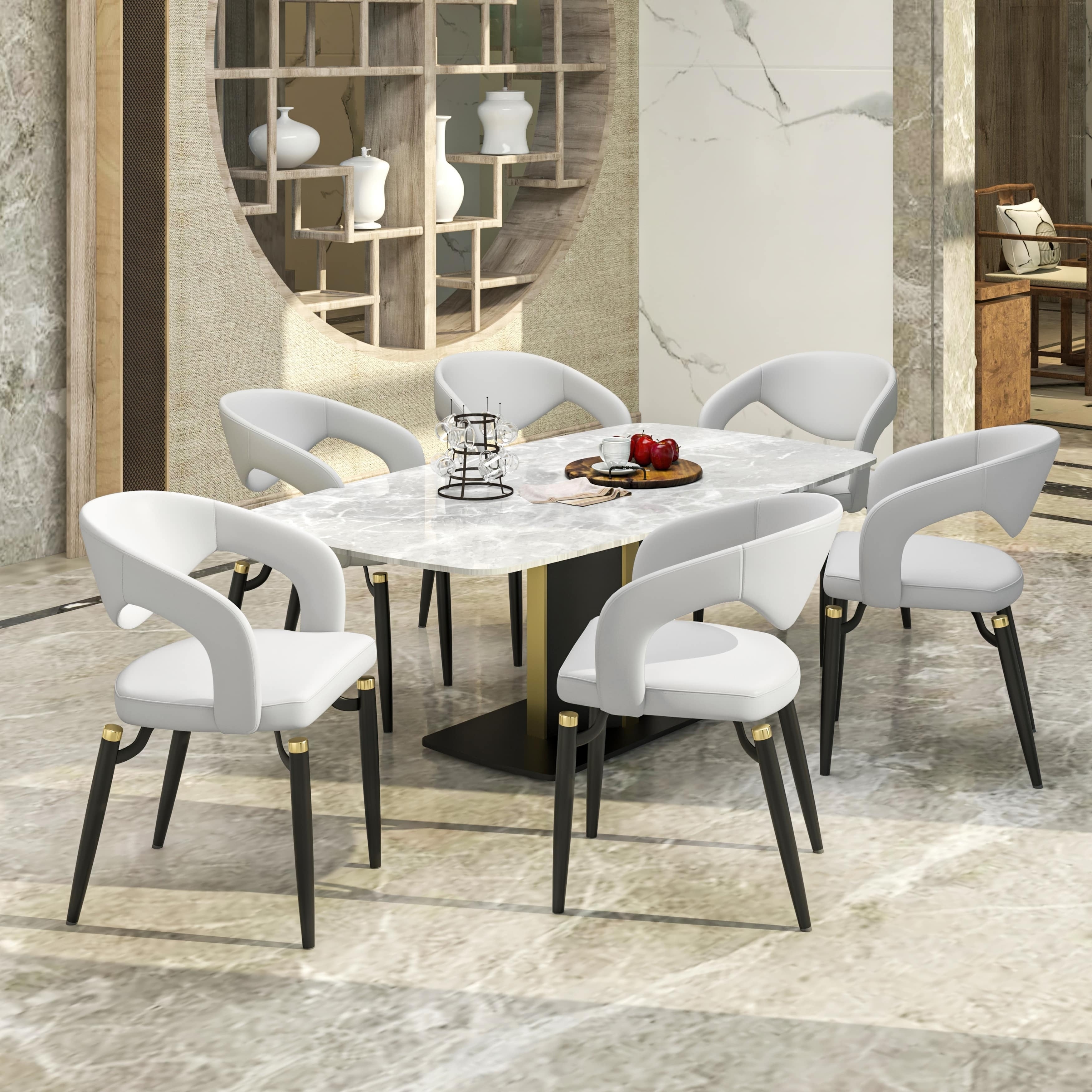 Entice (Set of 4) Modern PU Leather Dining Chair, Open Back Curved Accent Kitchen Side Chair with Metal Legs, 440 lbs Capacity